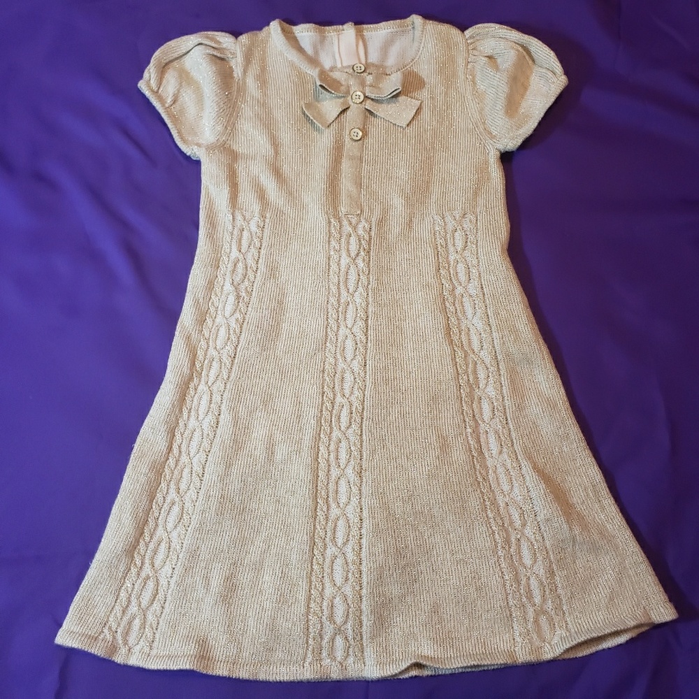 Gymboree Gold Shimmery Knit Dress with Bows 5T